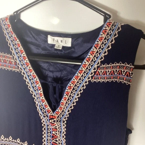 THML Navy and Red Embroidered Mini Dress - Picture 4 of 4